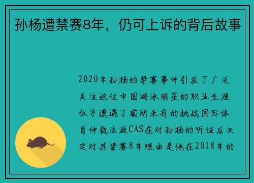 孙杨遭禁赛8年，仍可上诉的背后故事