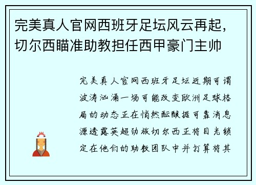 完美真人官网西班牙足坛风云再起，切尔西瞄准助教担任西甲豪门主帅
