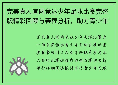 完美真人官网竞达少年足球比赛完整版精彩回顾与赛程分析，助力青少年足球发展