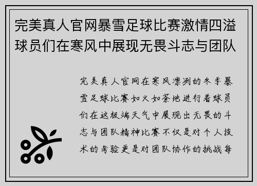 完美真人官网暴雪足球比赛激情四溢球员们在寒风中展现无畏斗志与团队精神