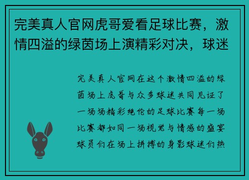 完美真人官网虎哥爱看足球比赛，激情四溢的绿茵场上演精彩对决，球迷热情高涨