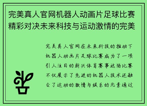 完美真人官网机器人动画片足球比赛精彩对决未来科技与运动激情的完美结合