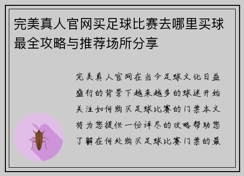 完美真人官网买足球比赛去哪里买球最全攻略与推荐场所分享