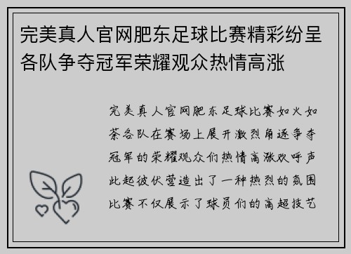 完美真人官网肥东足球比赛精彩纷呈各队争夺冠军荣耀观众热情高涨
