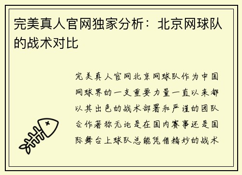 完美真人官网独家分析：北京网球队的战术对比